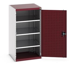 40019122.** Heavy Duty Bott cubio cupboard with perfo panel lined hinged doors. 650mm wide x 650mm deep x 1200mm high with 3 x100kg capacity shelves....
